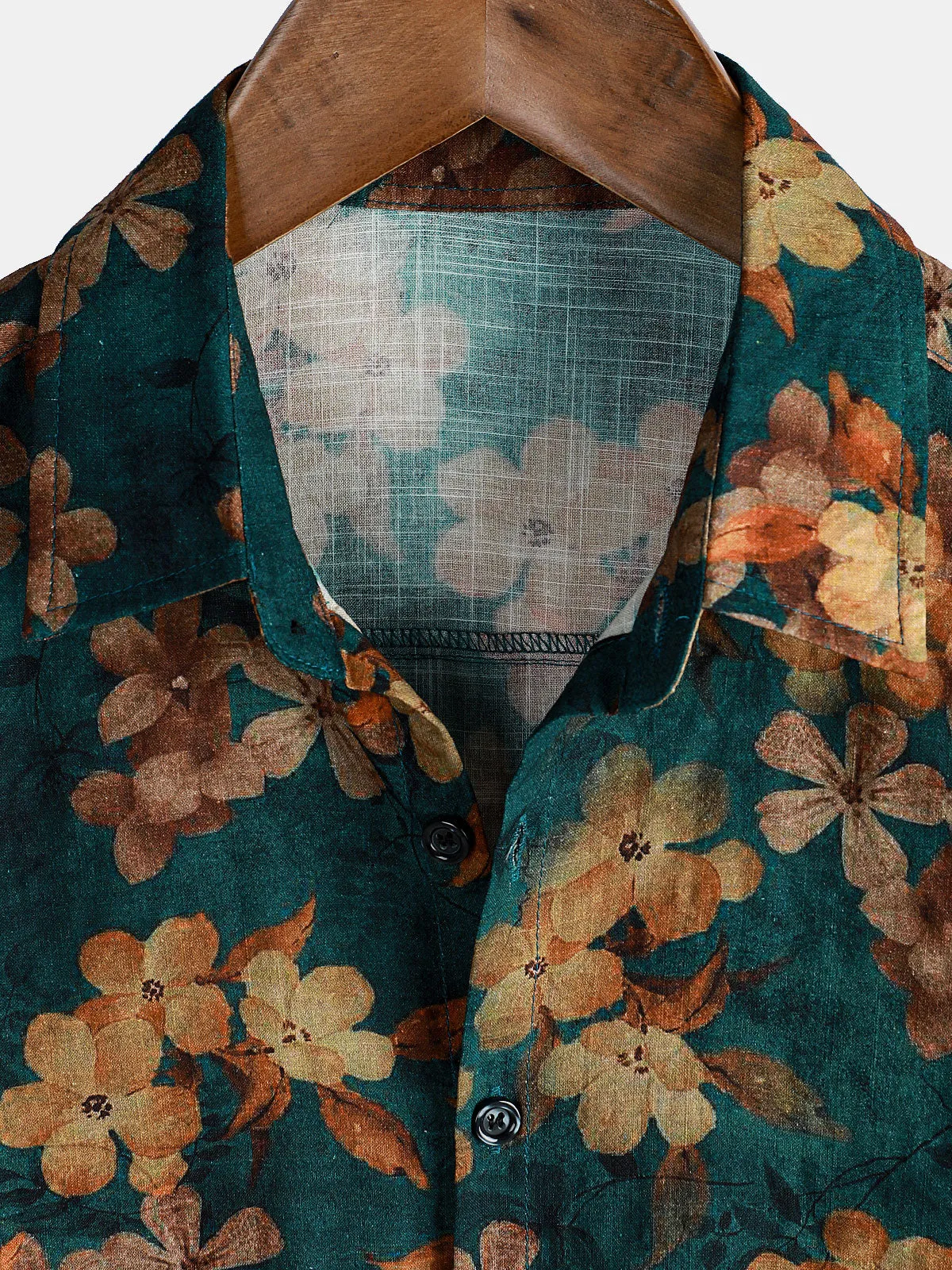 Men's Summer Floral Green Short Sleeve Button Up Shirt