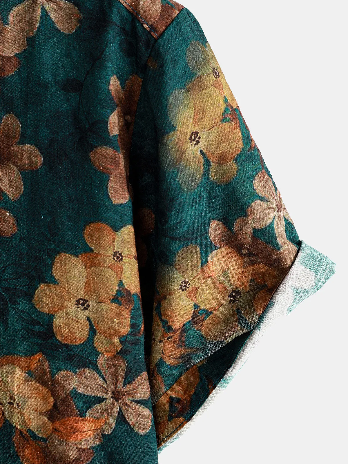 Men's Summer Floral Green Short Sleeve Button Up Shirt