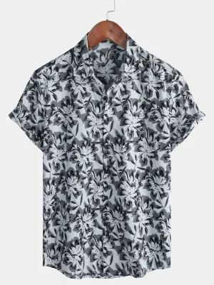 Men's Summer Vintage Holiday Cotton Button Up Short Sleeve Shirt