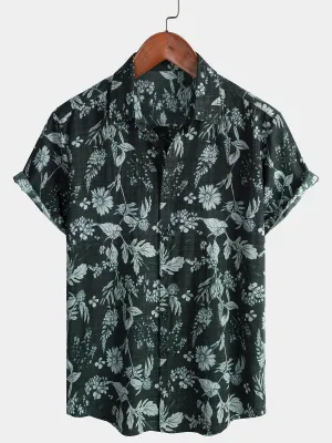 Men's Tropical Floral Summer Beach Button Up Short Sleeve Shirt