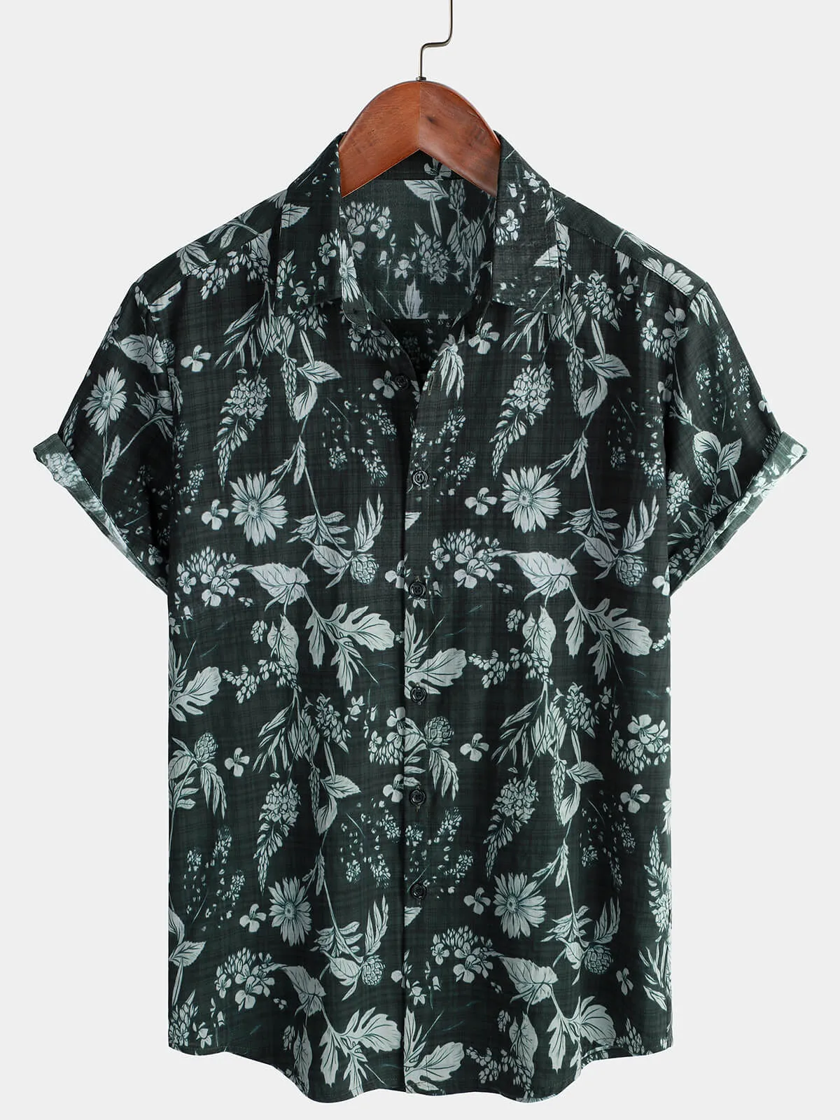 Men's Tropical Floral Summer Beach Button Up Short Sleeve Shirt