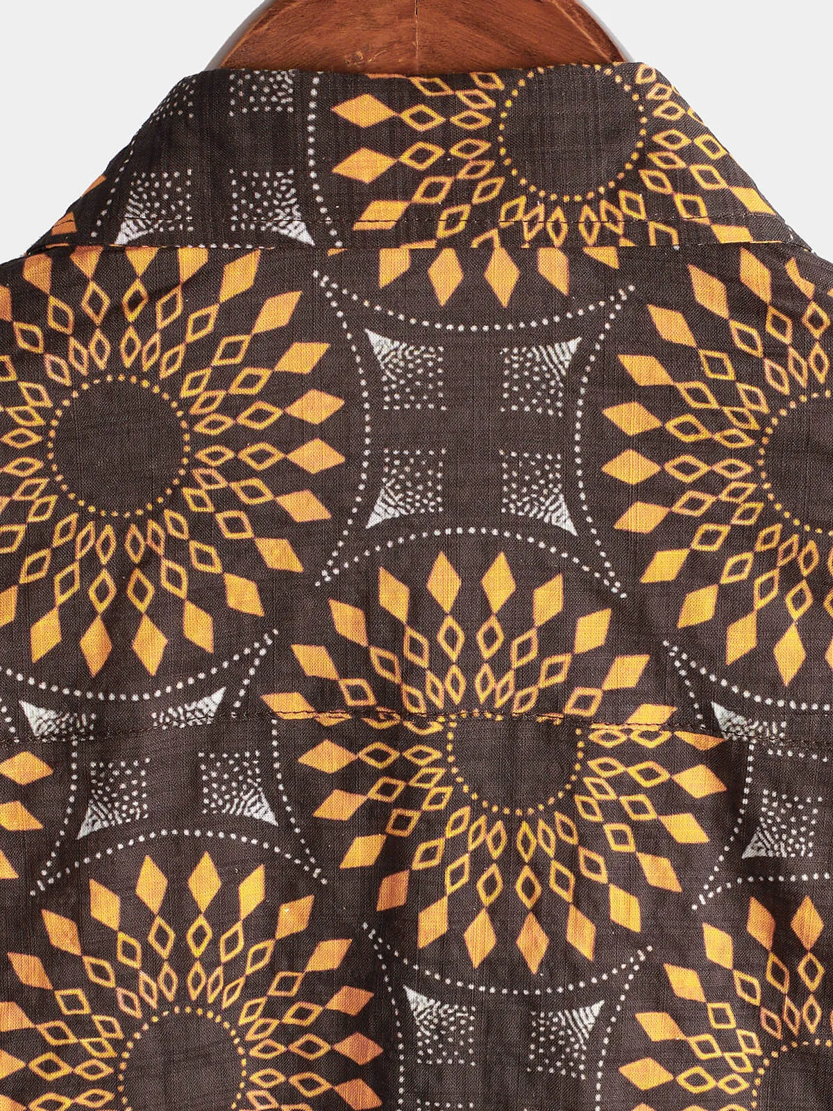 Men's Vintage Cotton 70s Leisure Brown Floral Retro Western Short Sleeve Button Up Shirt