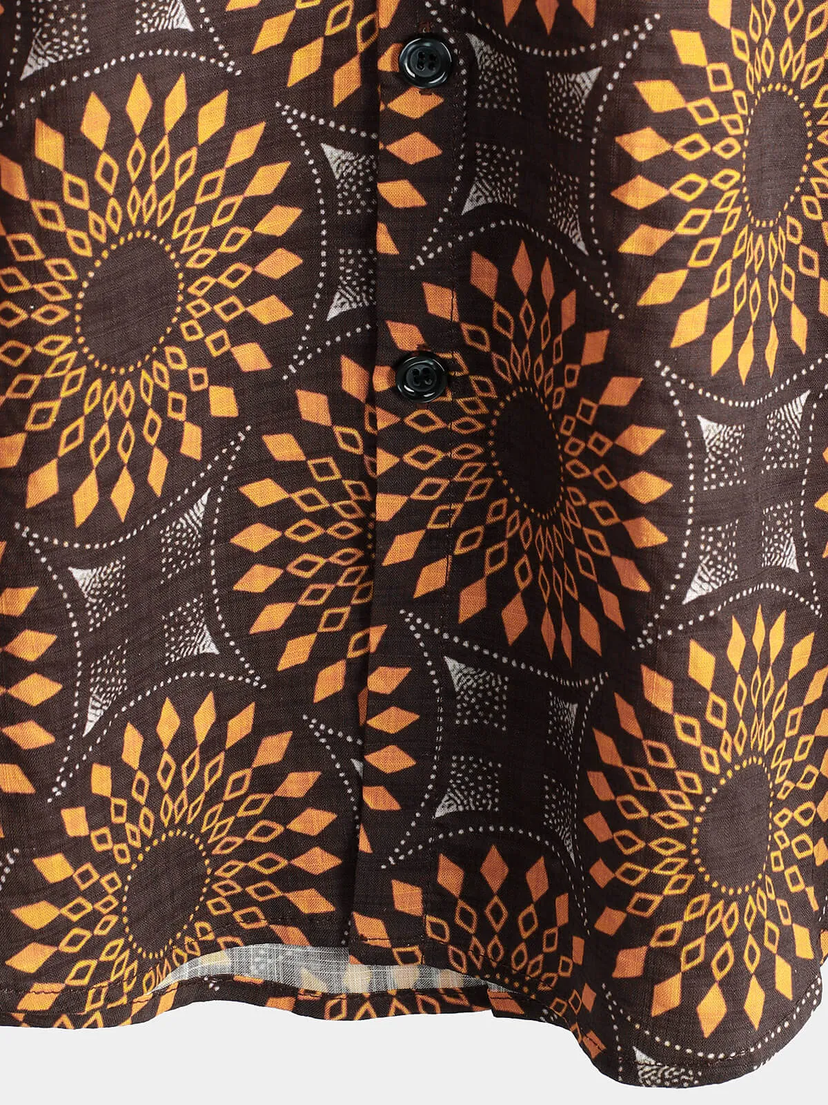 Men's Vintage Cotton 70s Leisure Brown Floral Retro Western Short Sleeve Button Up Shirt