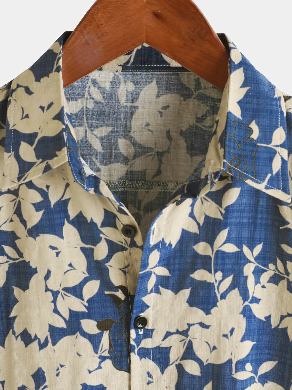 Men's Vintage Floral Blue Casual Beach Short Sleeve Shirt