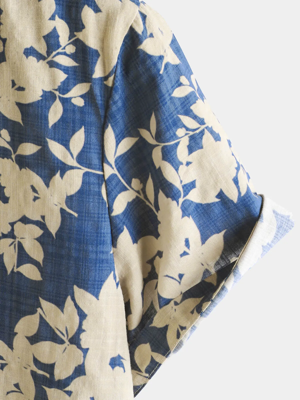 Men's Vintage Floral Blue Casual Beach Short Sleeve Shirt