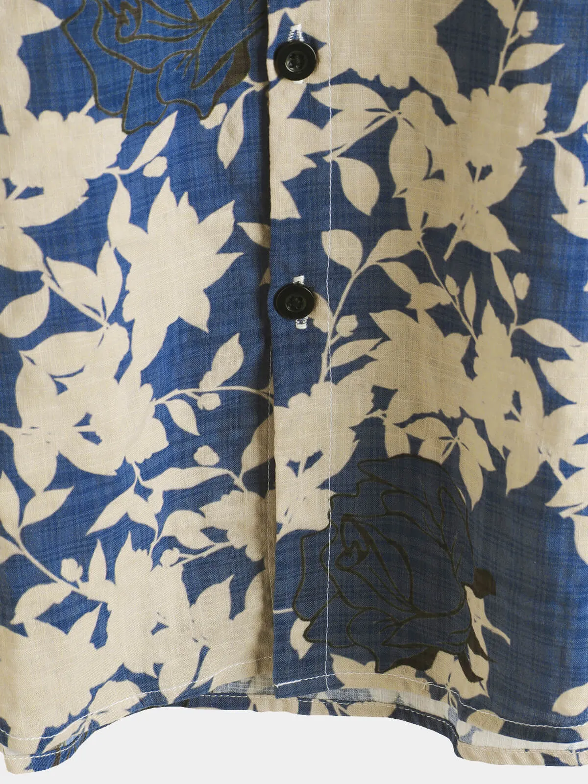 Men's Vintage Floral Blue Casual Beach Short Sleeve Shirt