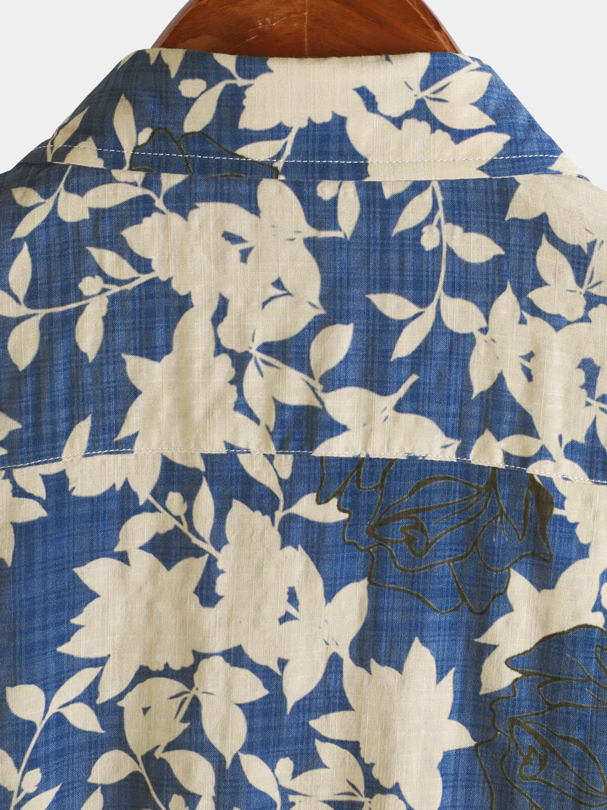 Men's Vintage Floral Blue Casual Beach Short Sleeve Shirt