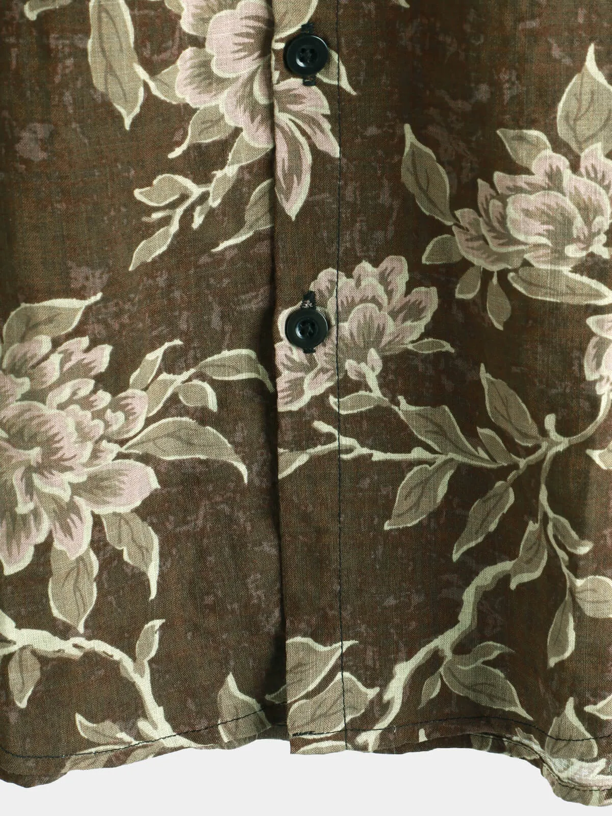Men's Vintage Floral Brown Casual Holiday Short Sleeve Shirt