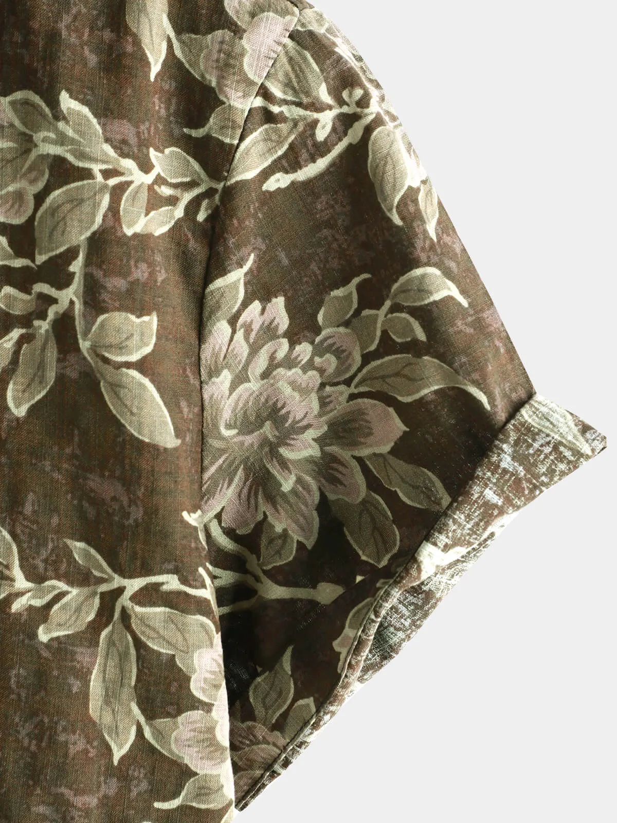 Men's Vintage Floral Brown Casual Holiday Short Sleeve Shirt