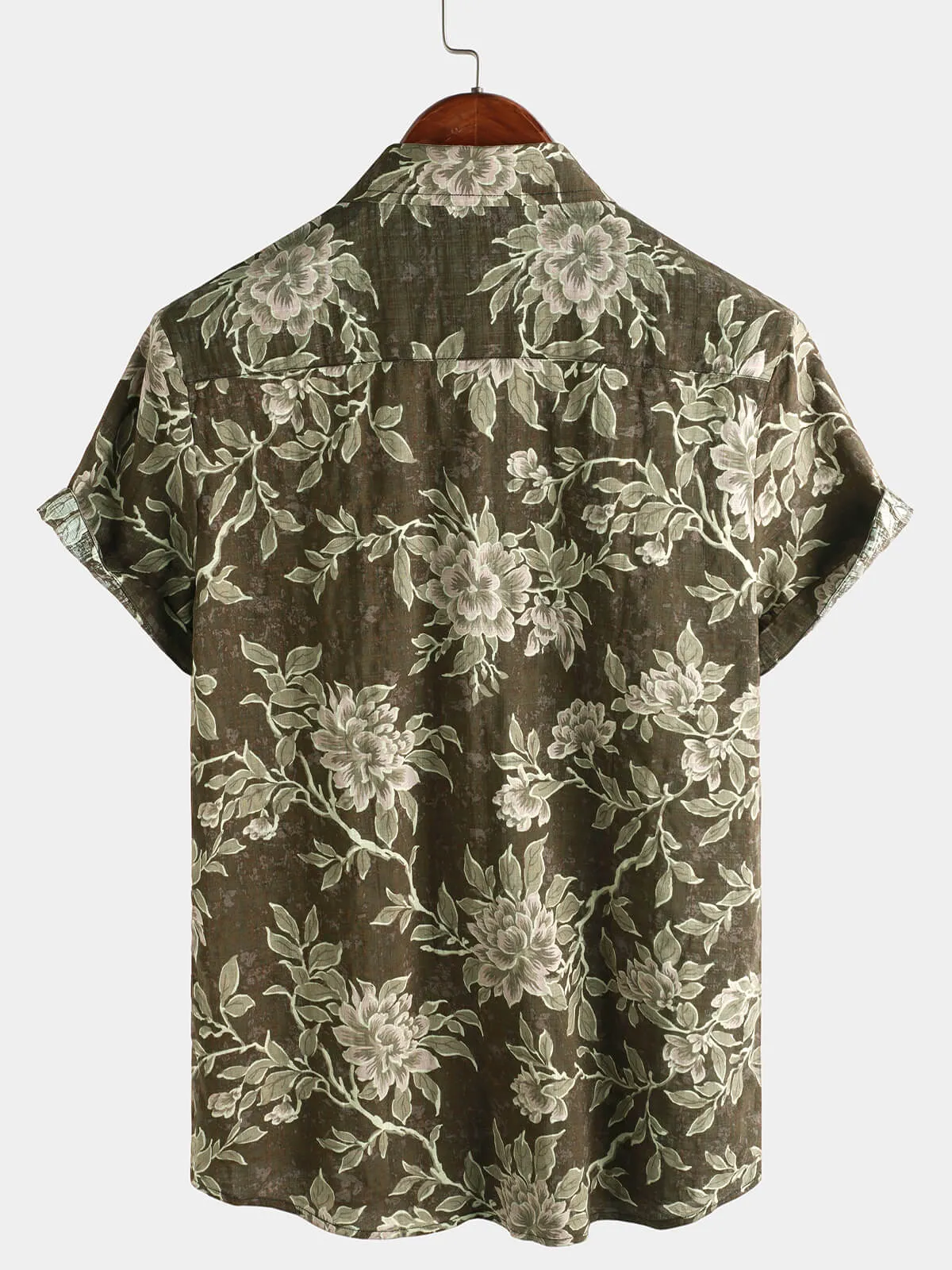 Men's Vintage Floral Brown Casual Holiday Short Sleeve Shirt