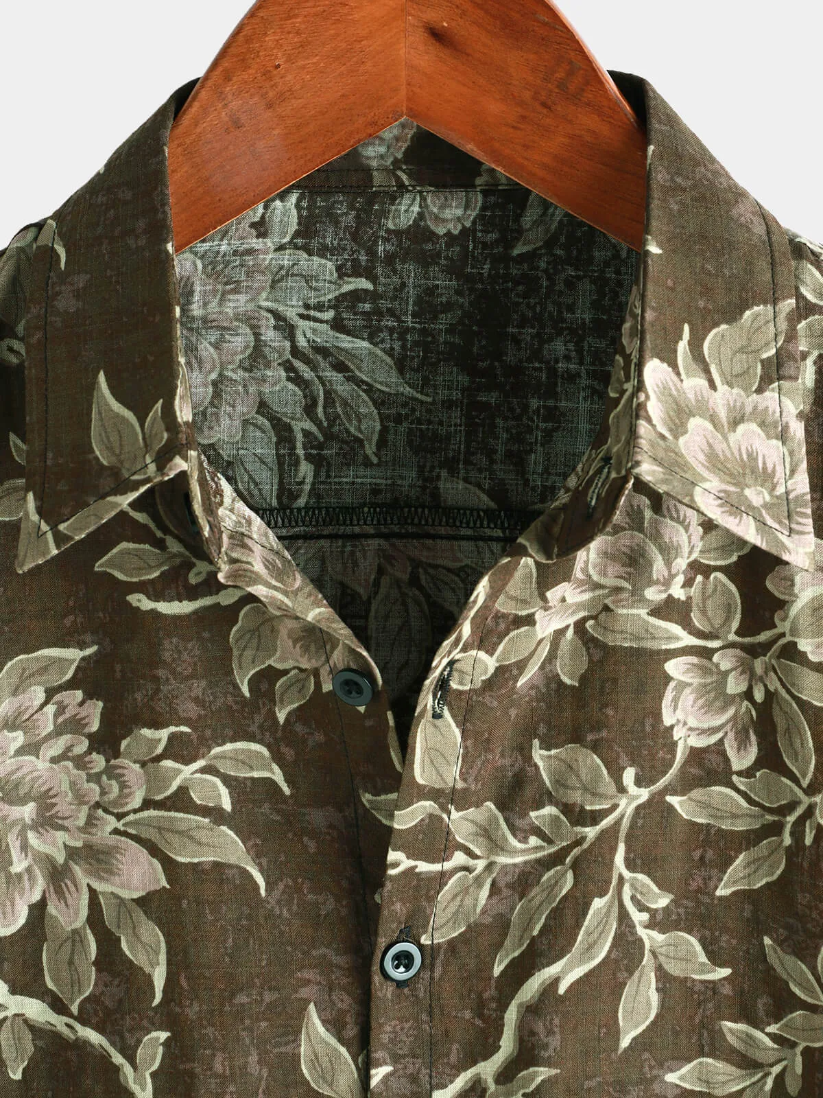 Men's Vintage Floral Brown Casual Holiday Short Sleeve Shirt