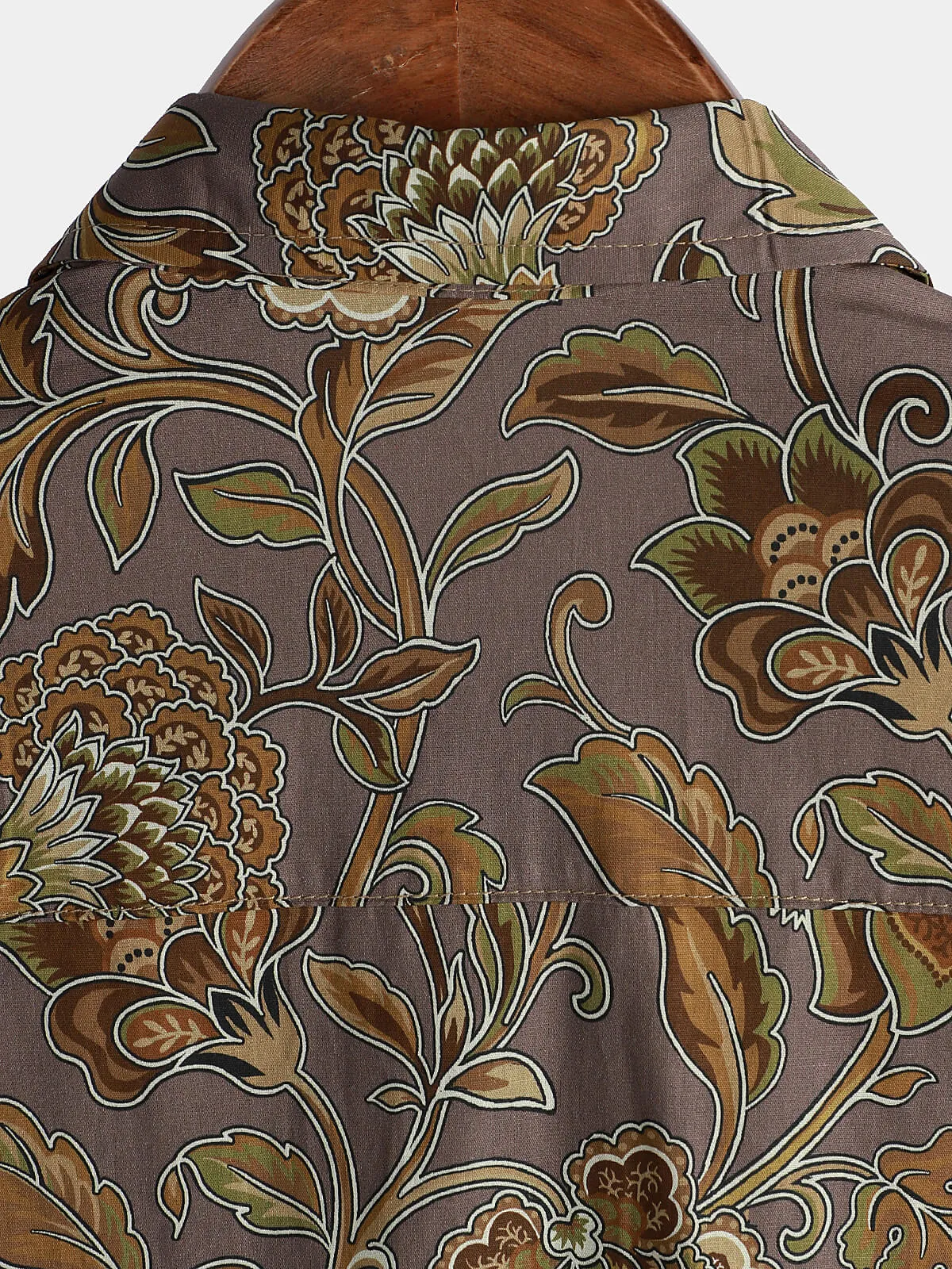 Men's Vintage Floral Holiday Casual Brown Short Sleeve Button Up Shirt