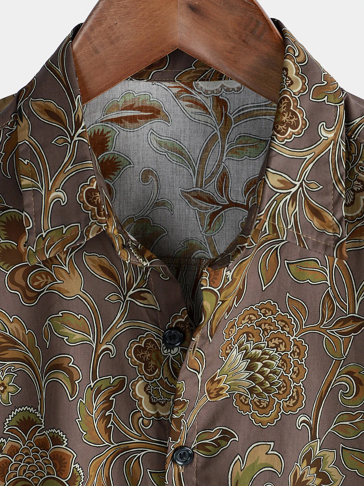 Men's Vintage Floral Holiday Casual Brown Short Sleeve Button Up Shirt