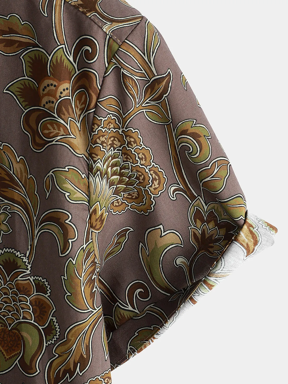 Men's Vintage Floral Holiday Casual Brown Short Sleeve Button Up Shirt