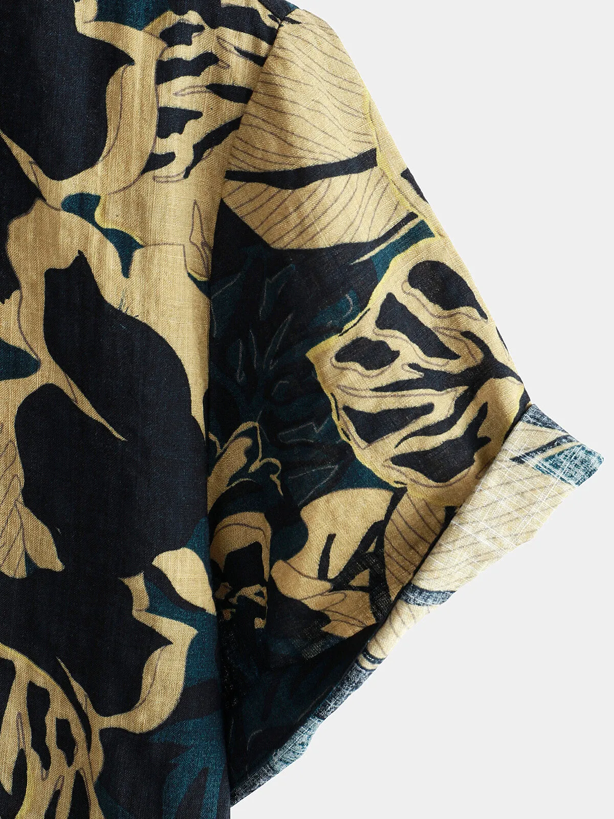 Men's Vintage Floral Leaf  Print Pocket Summer Short Sleeve Lapel Shirt