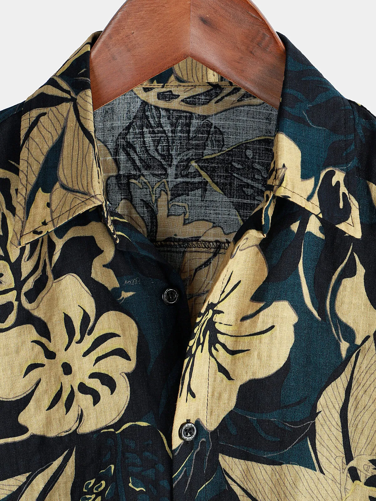 Men's Vintage Floral Leaf  Print Pocket Summer Short Sleeve Lapel Shirt