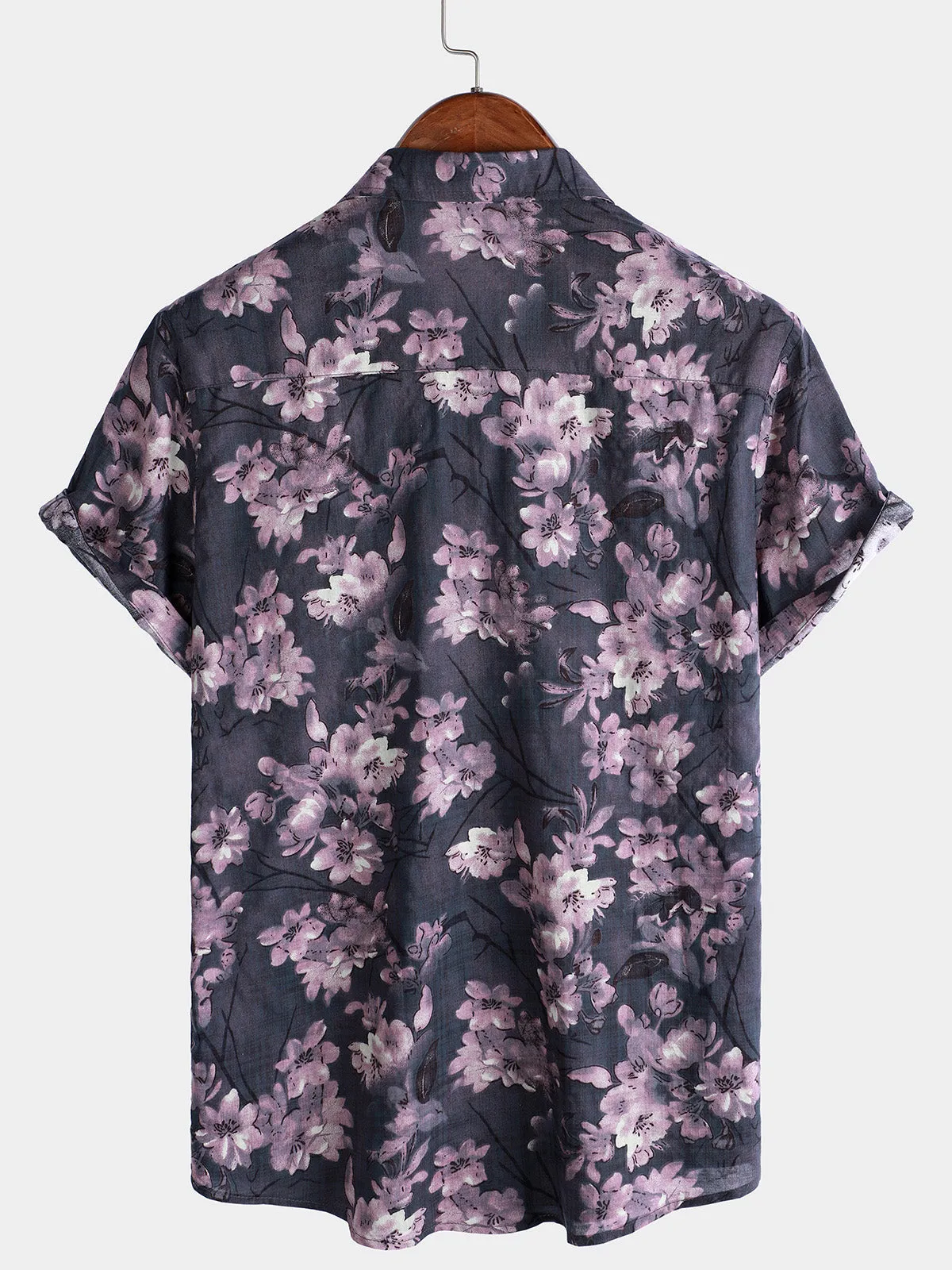 Men's Vintage Floral Print Button Short Sleeve Shirt