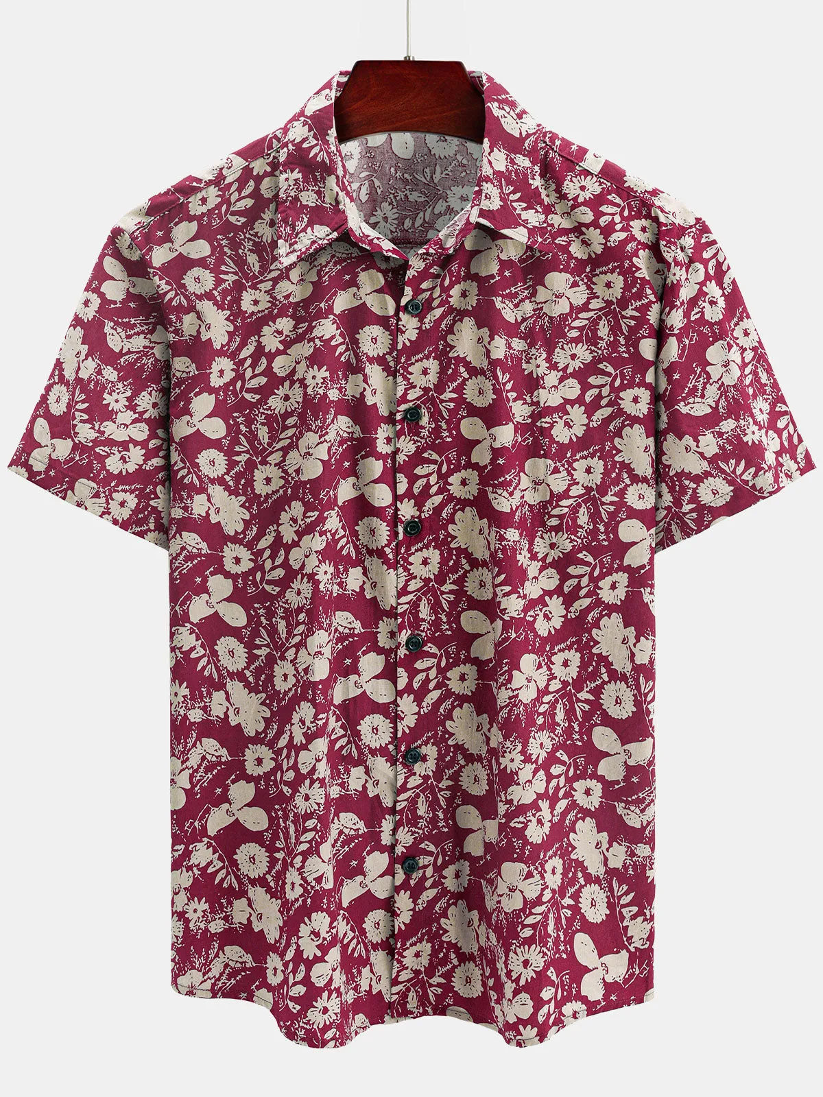 Men's Vintage Floral Red Holiday Short Sleeve Shirt