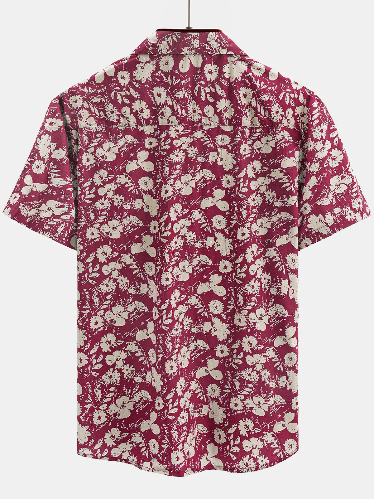 Men's Vintage Floral Red Holiday Short Sleeve Shirt