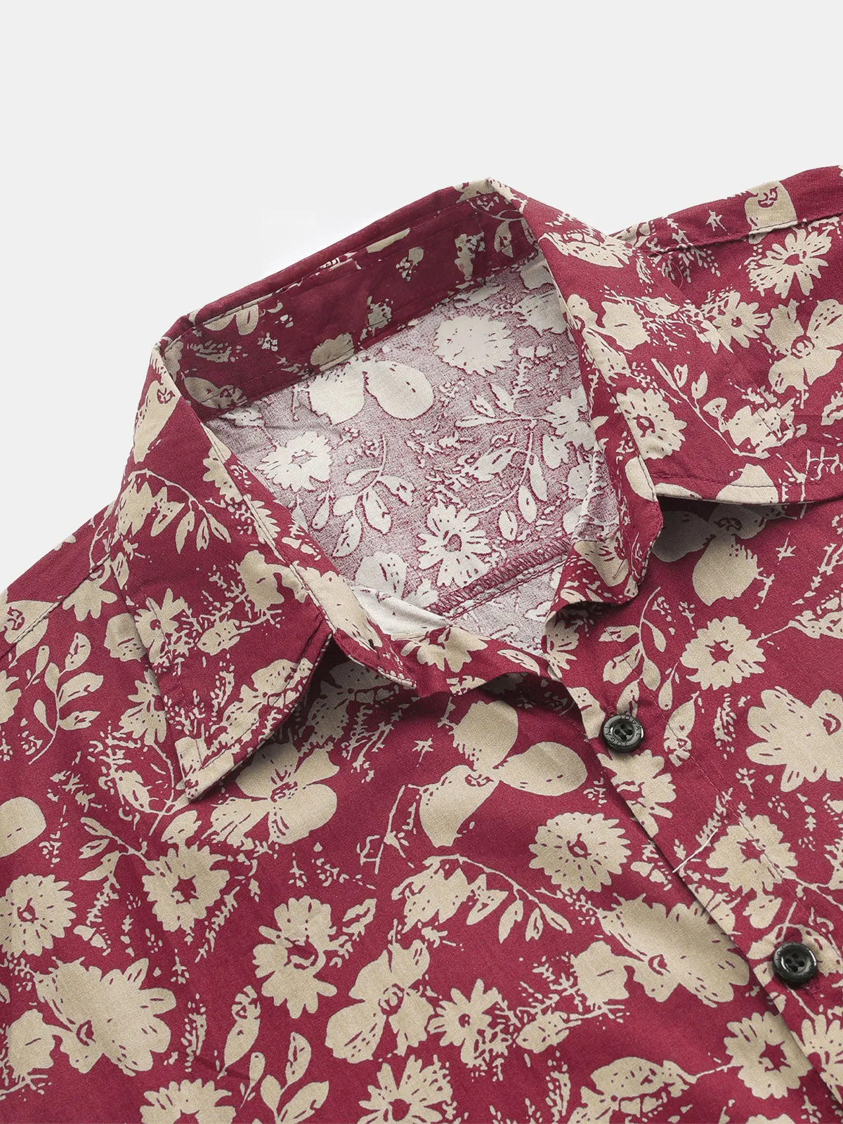 Men's Vintage Floral Red Holiday Short Sleeve Shirt