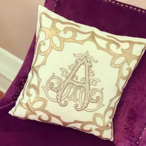 Monogrammed Gold Scroll Trim Pillow