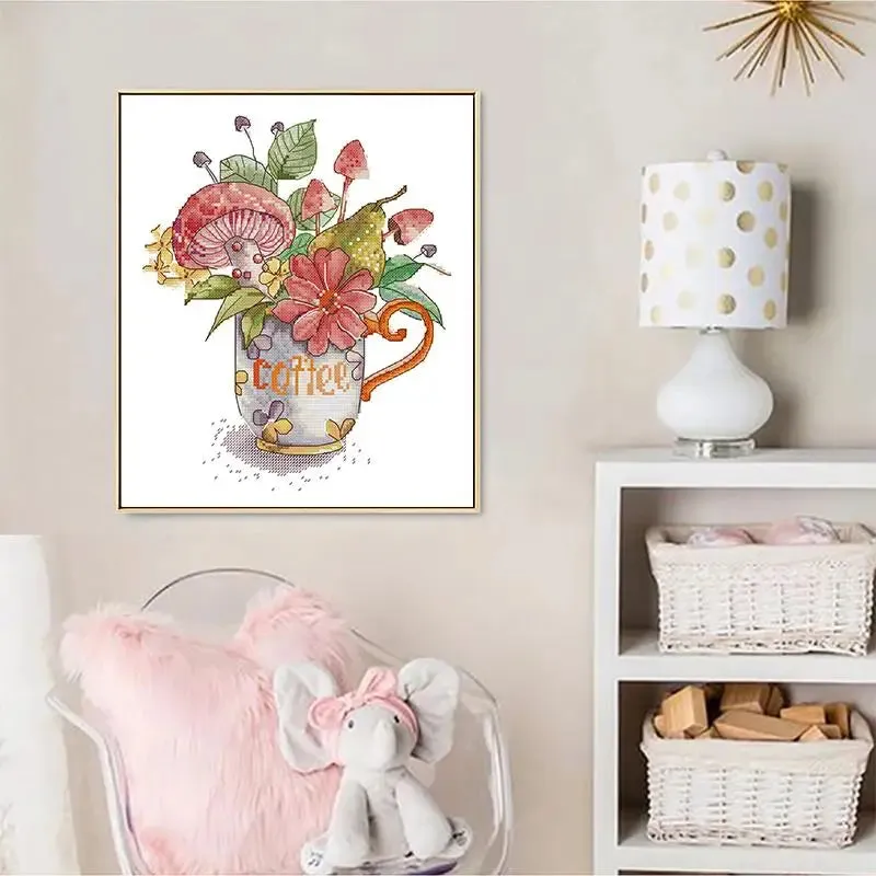 Mushroom Coffee Cup Pattern Cross Stitch Kit 14CT Counted