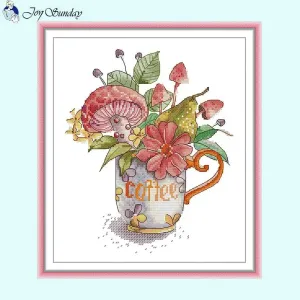Mushroom Coffee Cup Pattern Cross Stitch Kit 14CT Counted