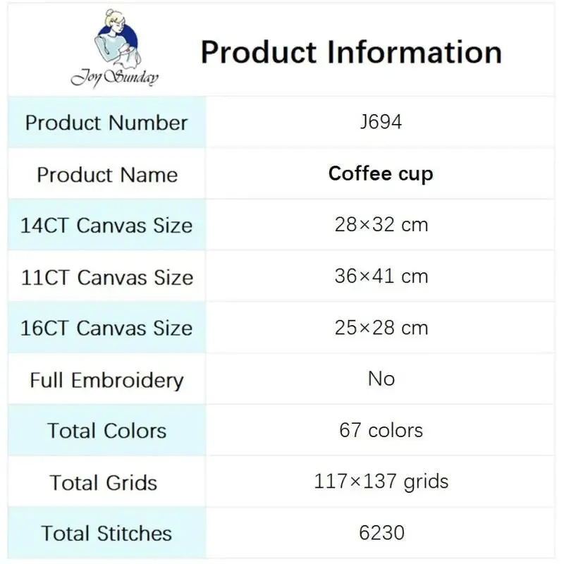 Mushroom Coffee Cup Pattern Cross Stitch Kit 14CT Counted