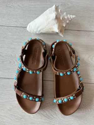 Mystique Turq Stud Velcro Sandal