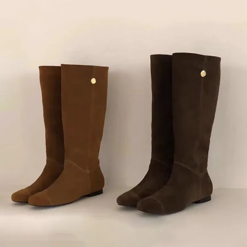 NEW & INSTOCK - Korean Leather Cowhide Suede Boots Knee-High Boots in Light and Dark Brown