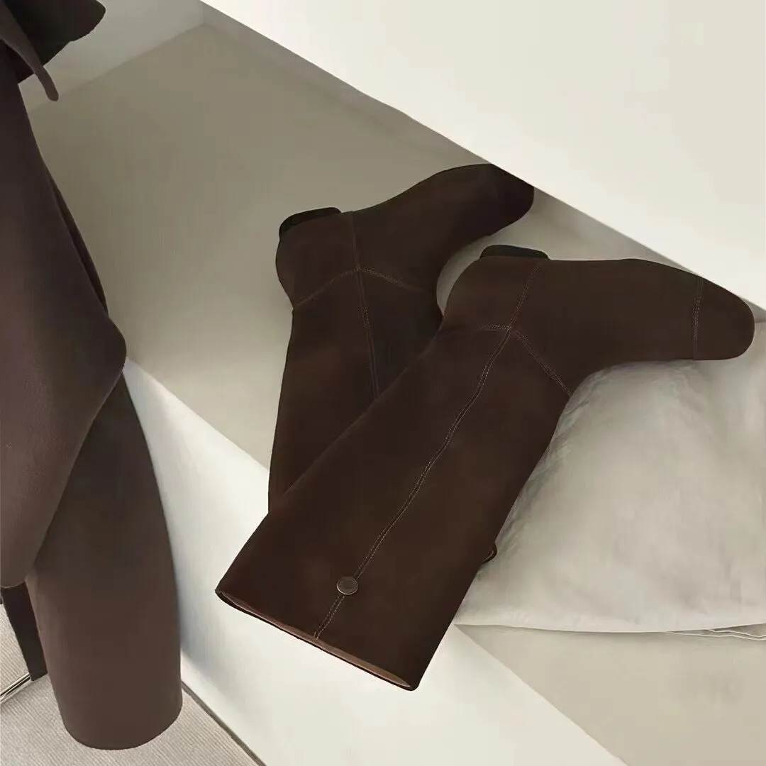 NEW & INSTOCK - Korean Leather Cowhide Suede Boots Knee-High Boots in Light and Dark Brown