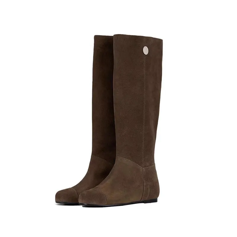NEW & INSTOCK - Korean Leather Cowhide Suede Boots Knee-High Boots in Light and Dark Brown