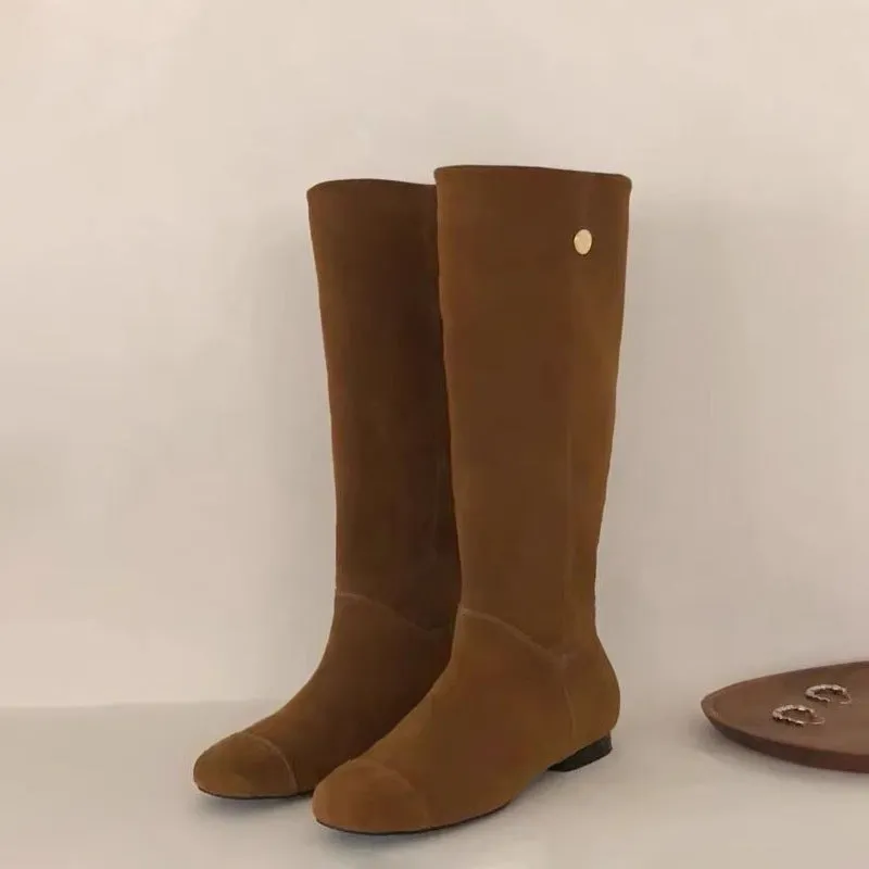 NEW & INSTOCK - Korean Leather Cowhide Suede Boots Knee-High Boots in Light and Dark Brown