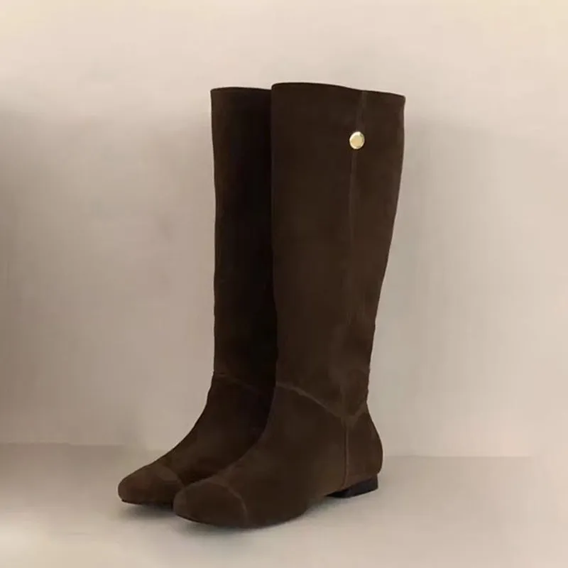 NEW & INSTOCK - Korean Leather Cowhide Suede Boots Knee-High Boots in Light and Dark Brown