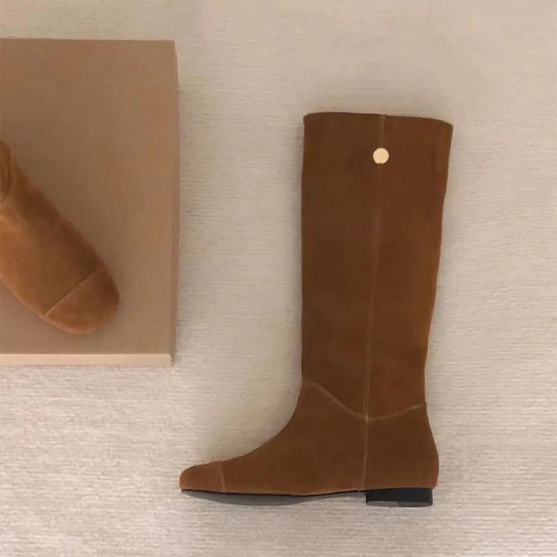 NEW & INSTOCK - Korean Leather Cowhide Suede Boots Knee-High Boots in Light and Dark Brown