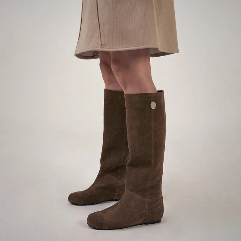 NEW & INSTOCK - Korean Leather Cowhide Suede Boots Knee-High Boots in Light and Dark Brown