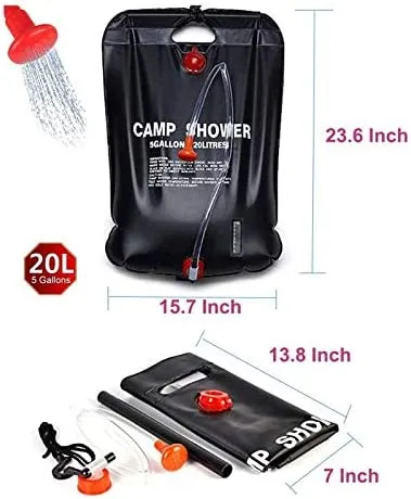 New Camping Shower Bag, 5Gallons/20L Portable Shower Bag with Removable Hose and On-Off Switchable Shower Head for Camping Outdoor Travelling