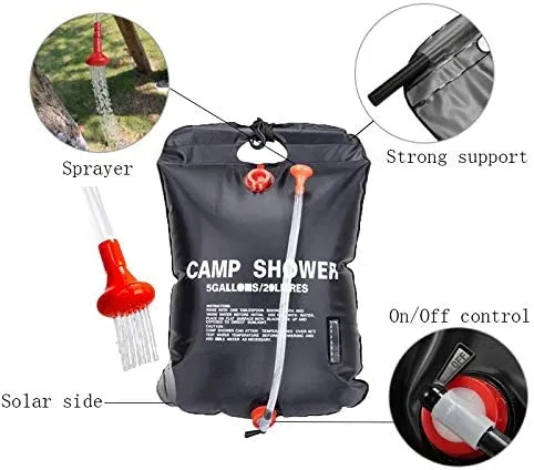 New Camping Shower Bag, 5Gallons/20L Portable Shower Bag with Removable Hose and On-Off Switchable Shower Head for Camping Outdoor Travelling