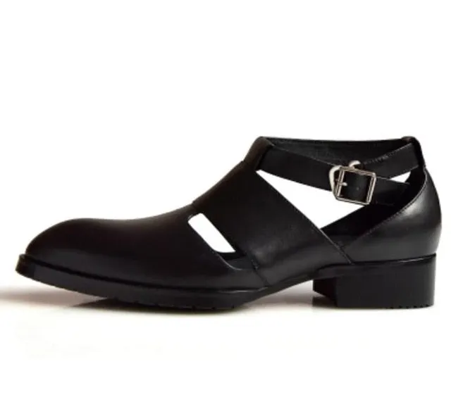 New mens high quality genuine leather sandals pointed toe buckle summer dress shoes men business leisure casual shoes man sandal