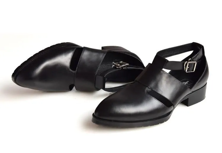 New mens high quality genuine leather sandals pointed toe buckle summer dress shoes men business leisure casual shoes man sandal