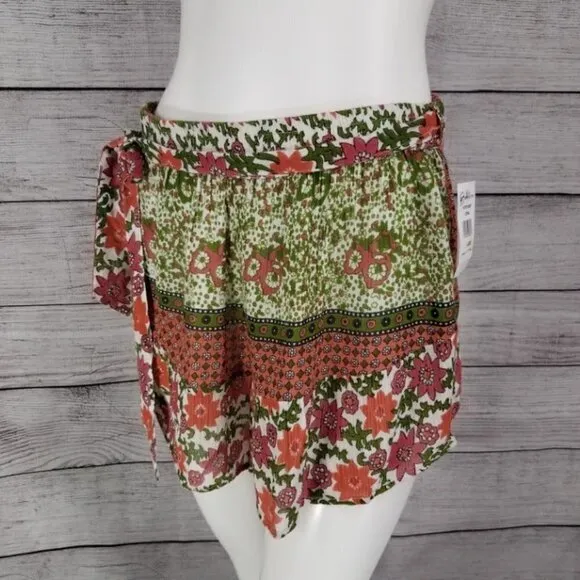 NEW Raga L Enchanted Forest High waist Boho Shorts Belted Lightweight