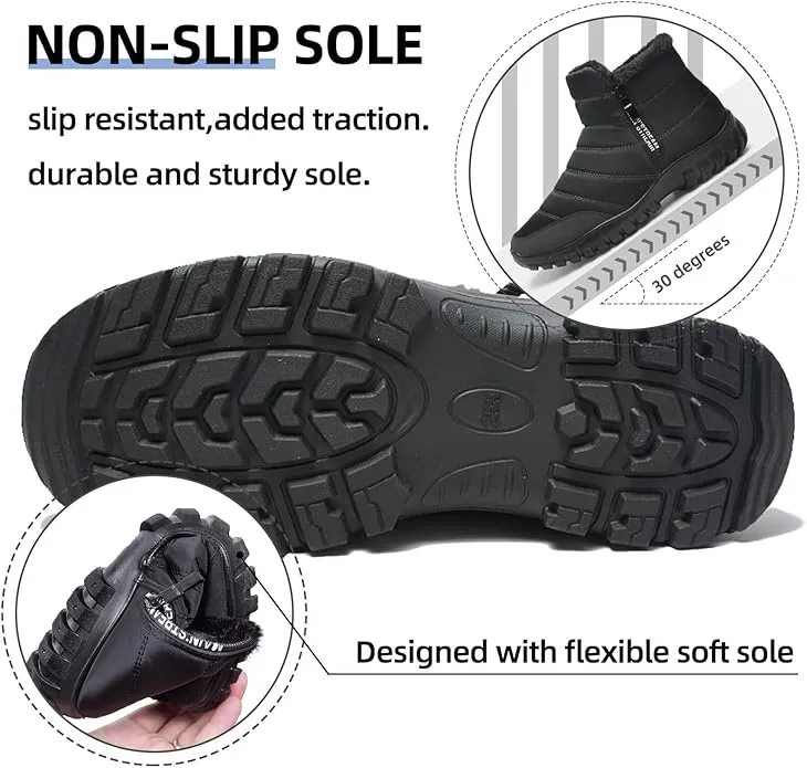 NEW Retails $65 GODARM Sz 11 Winter Boots for Men Zip Warm Plush Ankle Boots Flat Non Slip Wear-Resistant Fashion Leisure Snow Boots Shoes Daily Sz 11, Black