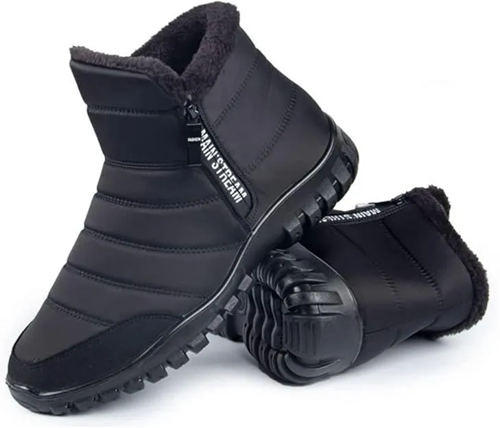 NEW Retails $65 GODARM Sz 11 Winter Boots for Men Zip Warm Plush Ankle Boots Flat Non Slip Wear-Resistant Fashion Leisure Snow Boots Shoes Daily Sz 11, Black