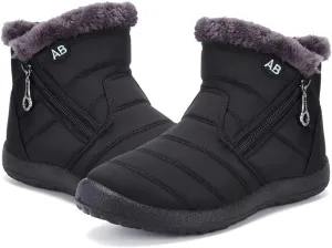 NEW Womens Faux Fur Lined Waterproof Ankle Boots Side Zipper Warm Lightweight Anti-Slip, Black, Sz 8.5, Retails $45