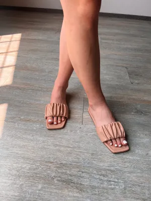 Nude Ruched Slip On Sandals