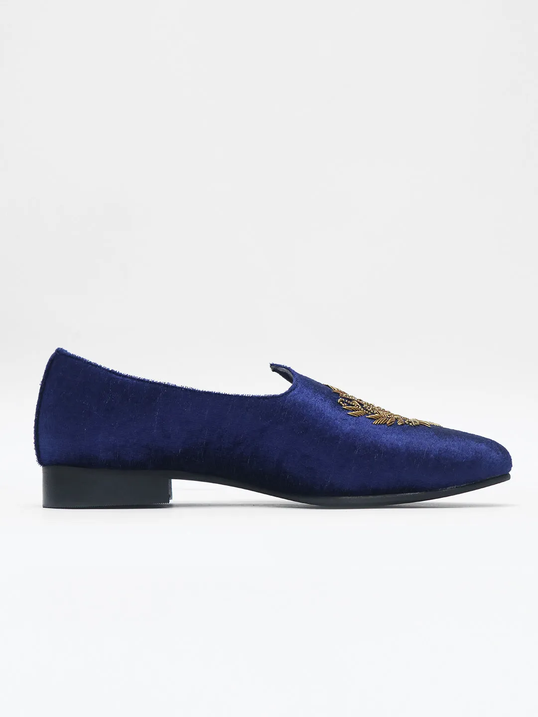 Occasional Royal Blue Block Heel Zardozi for Men with Embroidery