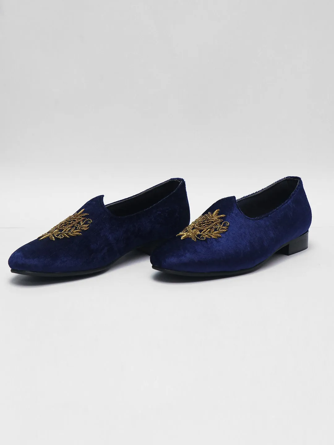 Occasional Royal Blue Block Heel Zardozi for Men with Embroidery