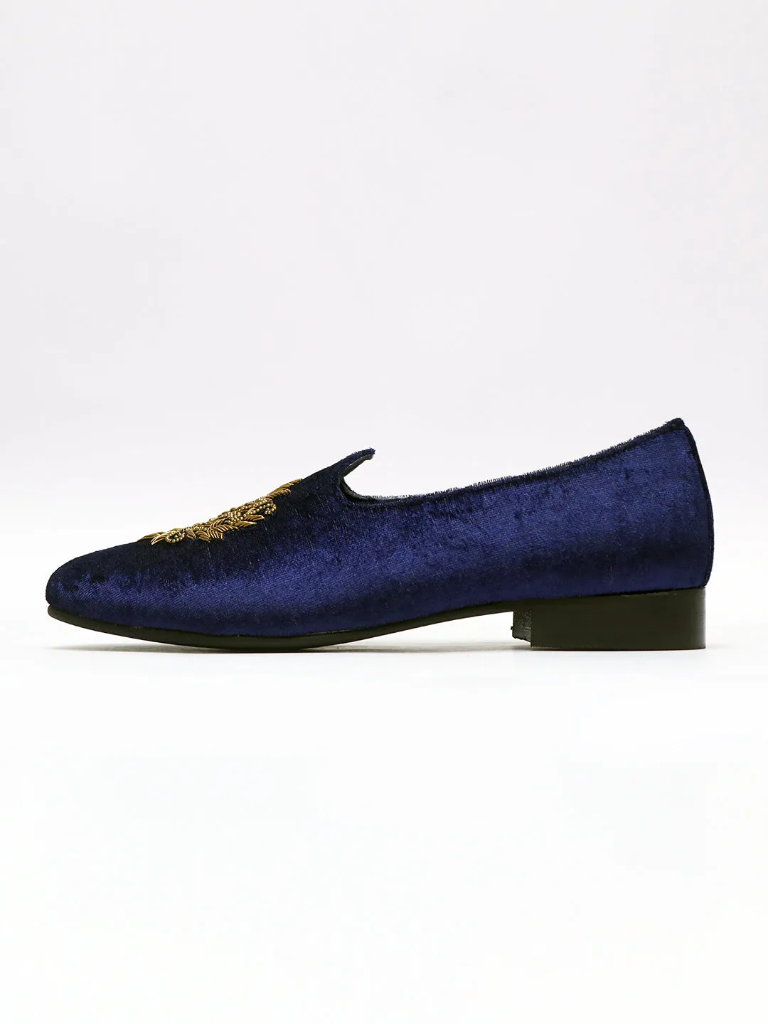 Occasional Royal Blue Block Heel Zardozi for Men with Embroidery