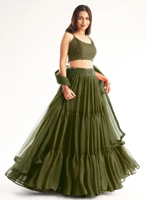 Olive Green Sequence Georgette Lehenga Choli