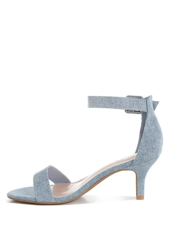 Ozula Denim Kitten Heel Sandals